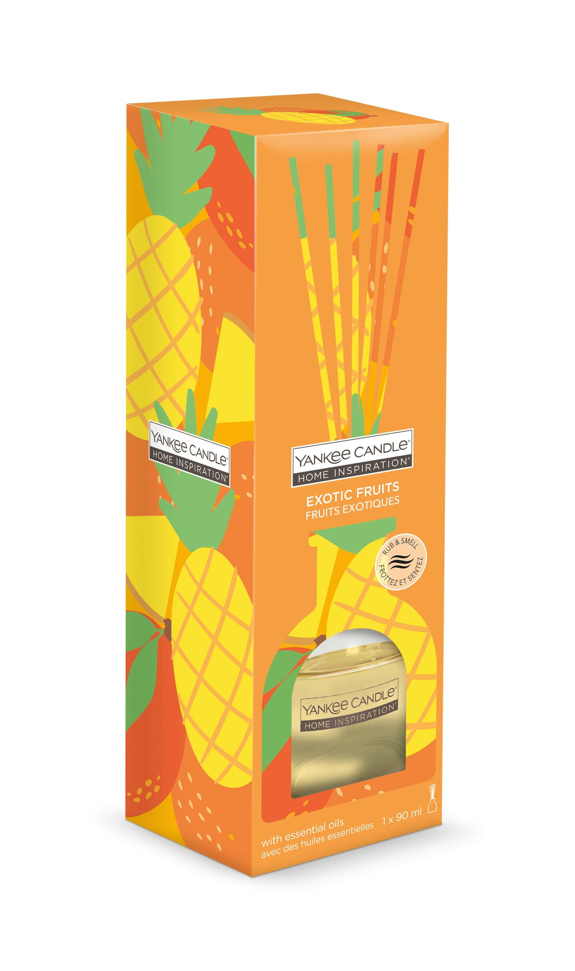 Exotic Fruits Reed Diffuser Yankee Candle® Home Inspiration® Exotic Fruits Candle – a subtle tropical treat with scents of mango, orange and pineapple softened with musk. 