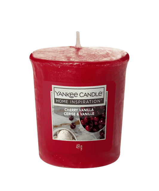 Cherry Vanilla Votive Fill your home with the sweet, sharp fragrance of Cherry Vanilla from Yankee Candle® Home Inspiration® . A treat to savor of perfectly ripe, plump cherries and rich, creamy vanilla.