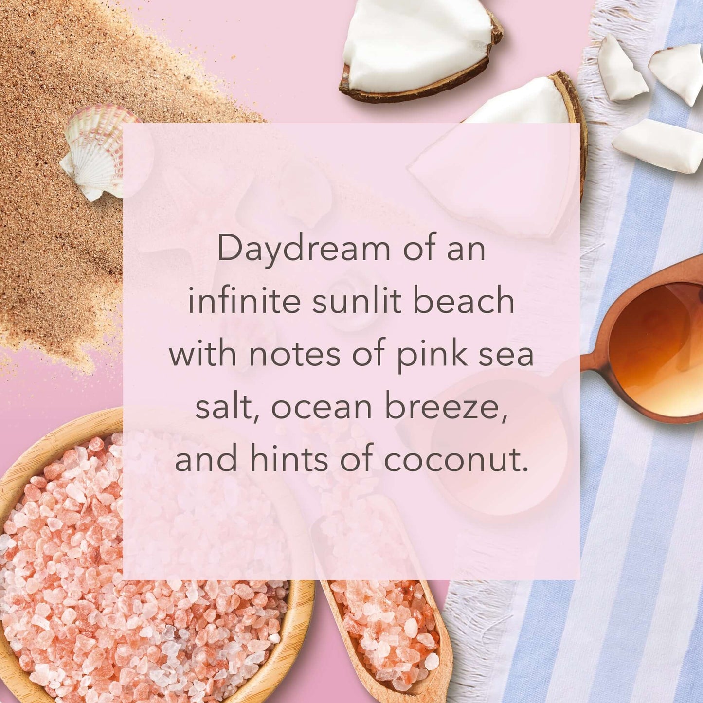 Summer Daydream Large Jar Daydream of an infinite sunlit beach with notes of pink sea salt, ocean breeze, and hints of coconut. 