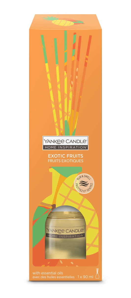 Exotic Fruits Reed Diffuser Yankee Candle® Home Inspiration® Exotic Fruits Candle – a subtle tropical treat with scents of mango, orange and pineapple softened with musk. 