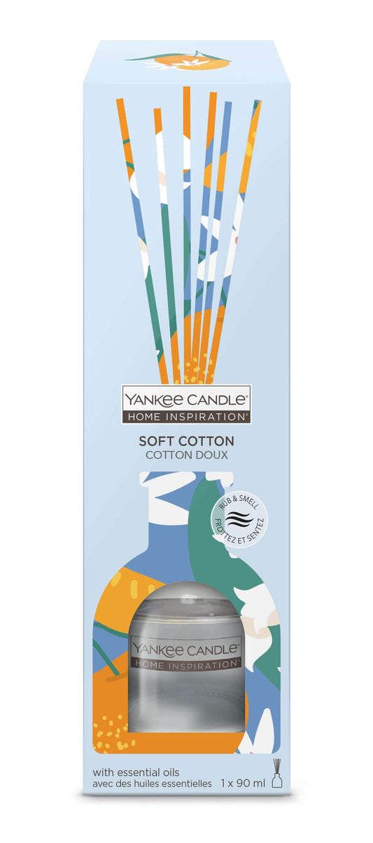 Soft Cotton Reed Diffuser Yankee Candle® Home Inspiration® Soft Cotton provides a fresh and airy aroma throughout your home, such as the clean, comforting scent of soft, fluffy towels just out of the dryer. 