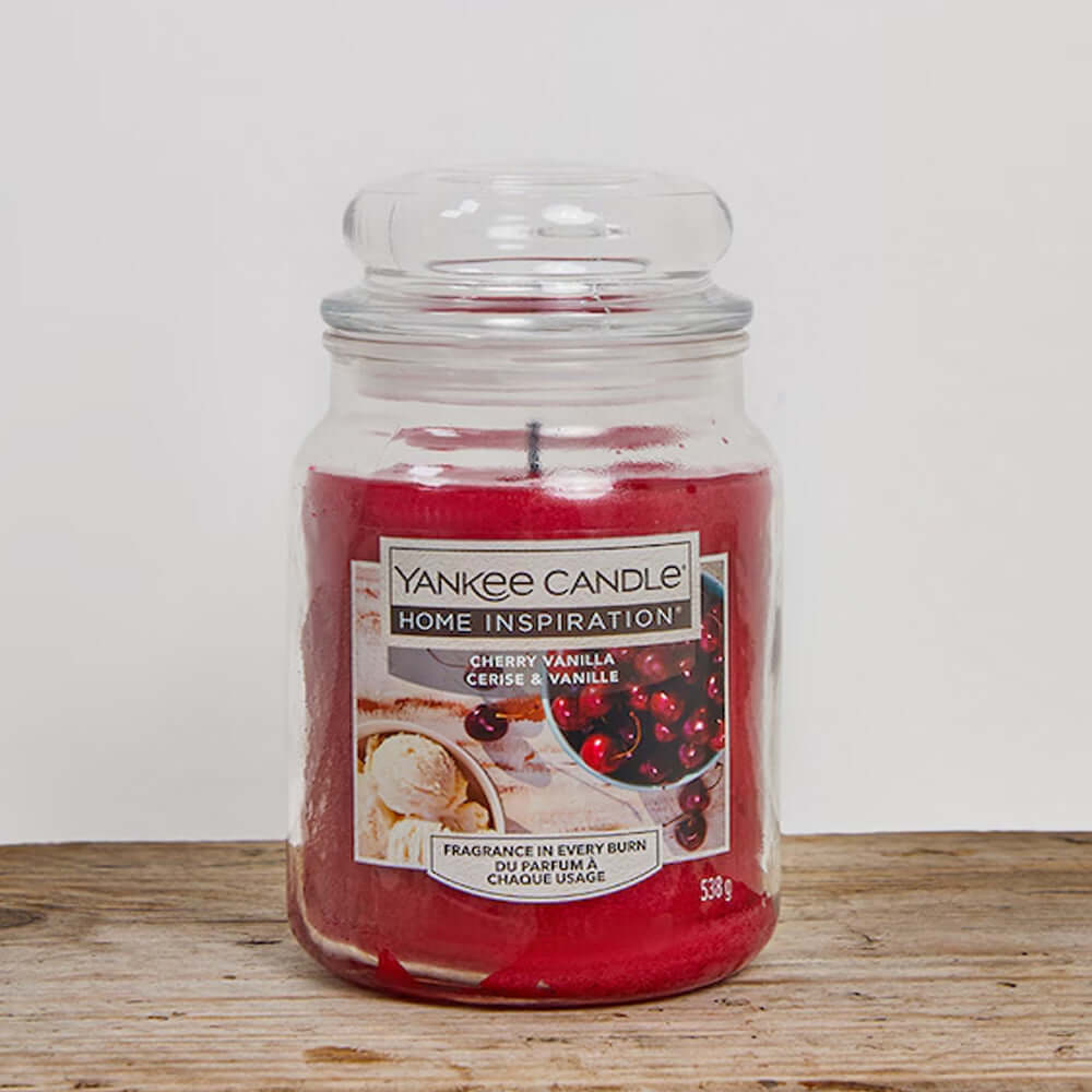 Cherry Vanilla Large Jar Fill your home with the sweet, sharp fragrance of Cherry Vanilla from Yankee Candle® Home Inspiration® . A treat to savor of perfectly ripe, plump cherries and rich, creamy vanilla.