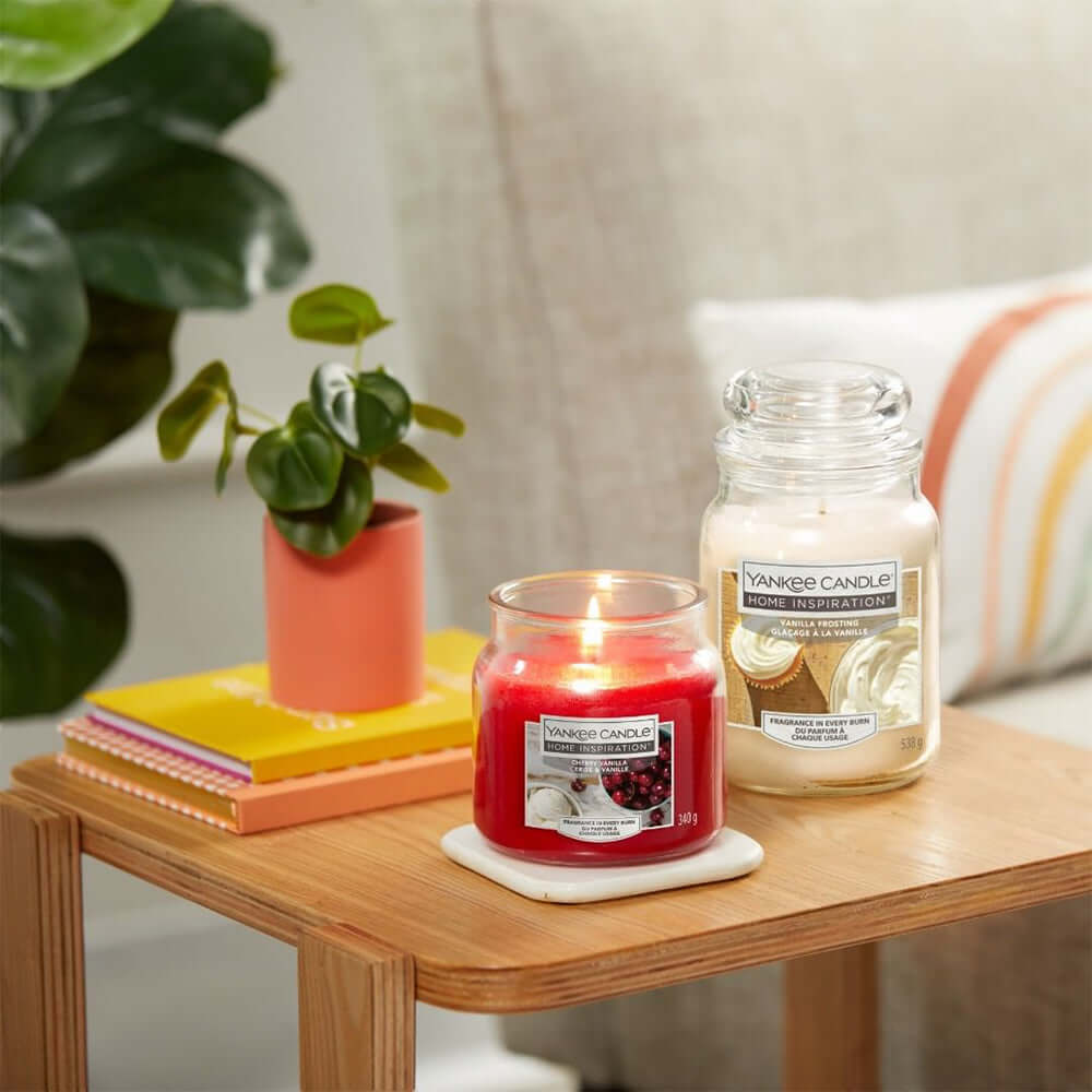 Cherry Vanilla Medium Jar Fill your home with the sweet, sharp fragrance of Cherry Vanilla from Yankee Candle® Home Inspiration® . A treat to savor of perfectly ripe, plump cherries and rich, creamy vanilla. 