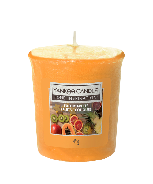 Exotic Fruits Votive Yankee Candle® Home Inspiration® Exotic Fruits Candle – a subtle tropical treat with scents of mango, orange and pineapple softened with musk. 