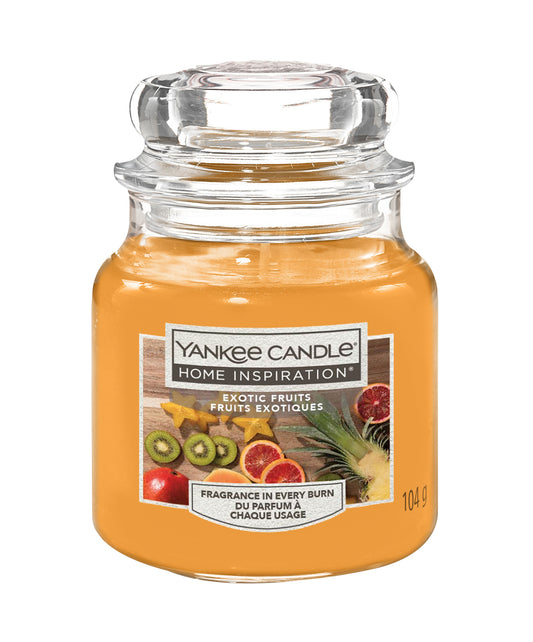 Exotic Fruits Small Jar Yankee Candle® Home Inspiration® Exotic Fruits Candle – a subtle tropical treat with scents of mango, orange and pineapple softened with musk. 