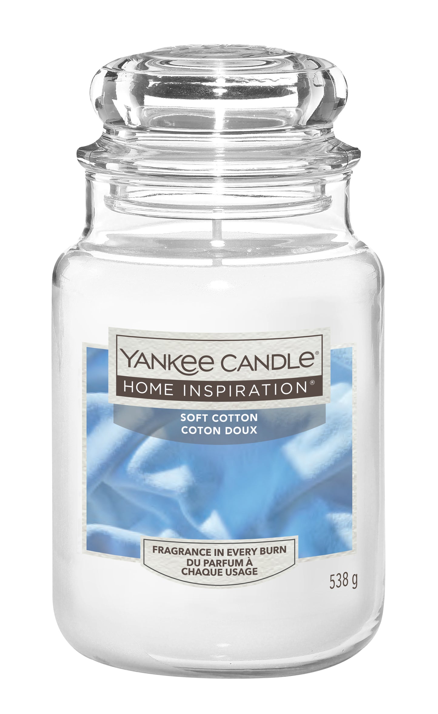 Soft Cotton Large Jar Yankee Candle® Home Inspiration® Soft Cotton provides a fresh and airy aroma throughout your home, such as the clean, comforting scent of soft, fluffy towels just out of the dryer. 