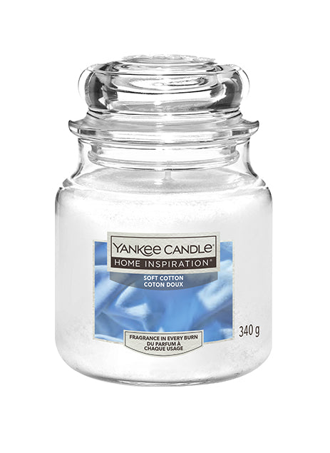 Soft Cotton Medium Jar Yankee Candle® Home Inspiration® Soft Cotton provides a fresh and airy aroma throughout your home, such as the clean, comforting scent of soft, fluffy towels just out of the dryer. 