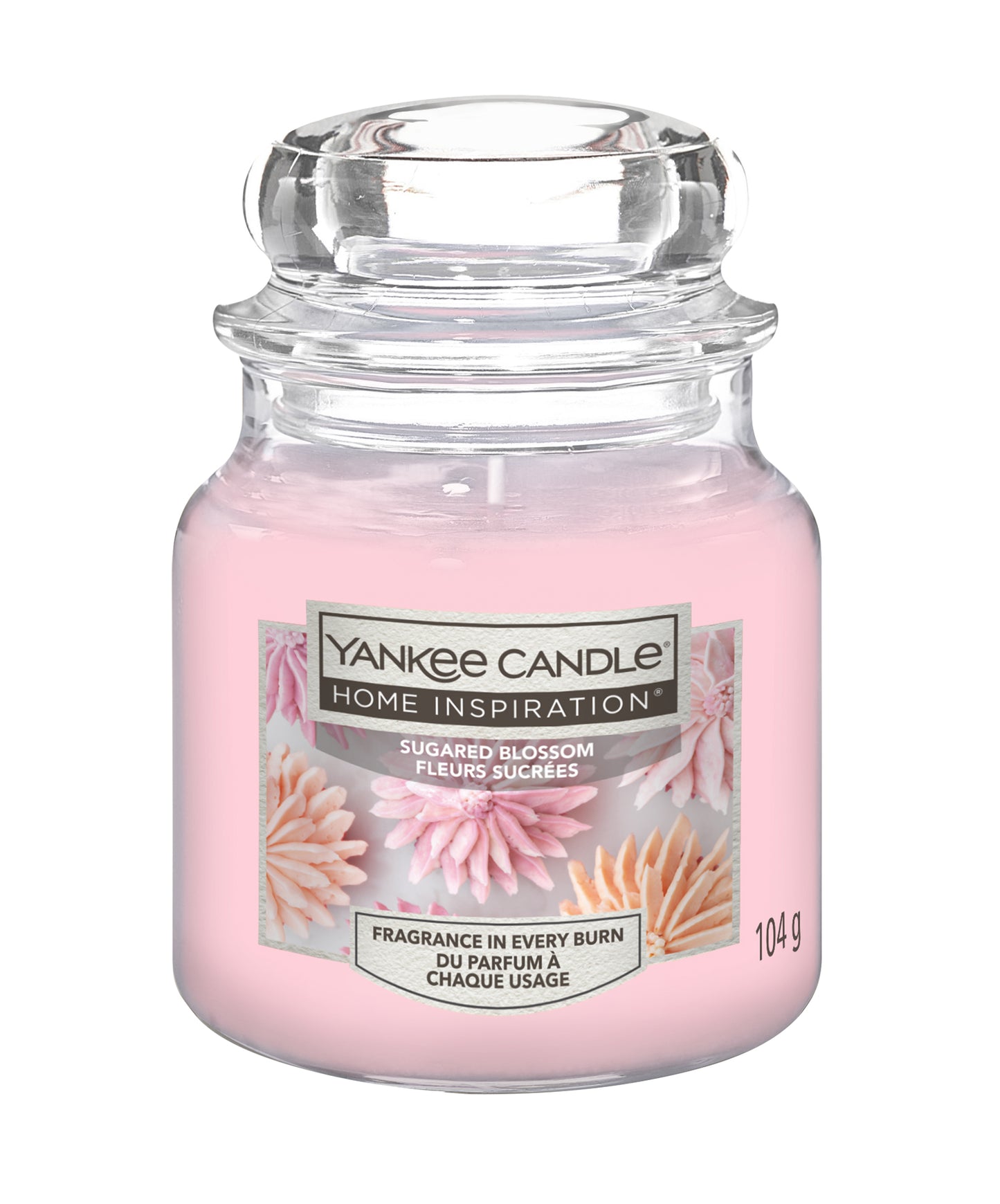Sugared Blossom Small Jar Colourful blossoms, sparkling with sugar crystals, placed upon a delicious frosted confection. Yankee Candle® Home Inspiration® Sugared blossom will fill your home with a sweet blossom scent. 