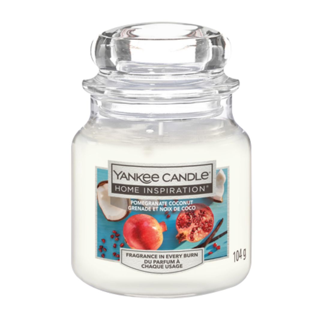 Pomegranate Coconut Small Jar Sweeten your home with the delicious and dreamy scents of pomegranate and coconut with the Yankee Candle® Home Inspiration® Pomegranate and Coconut Candle. 