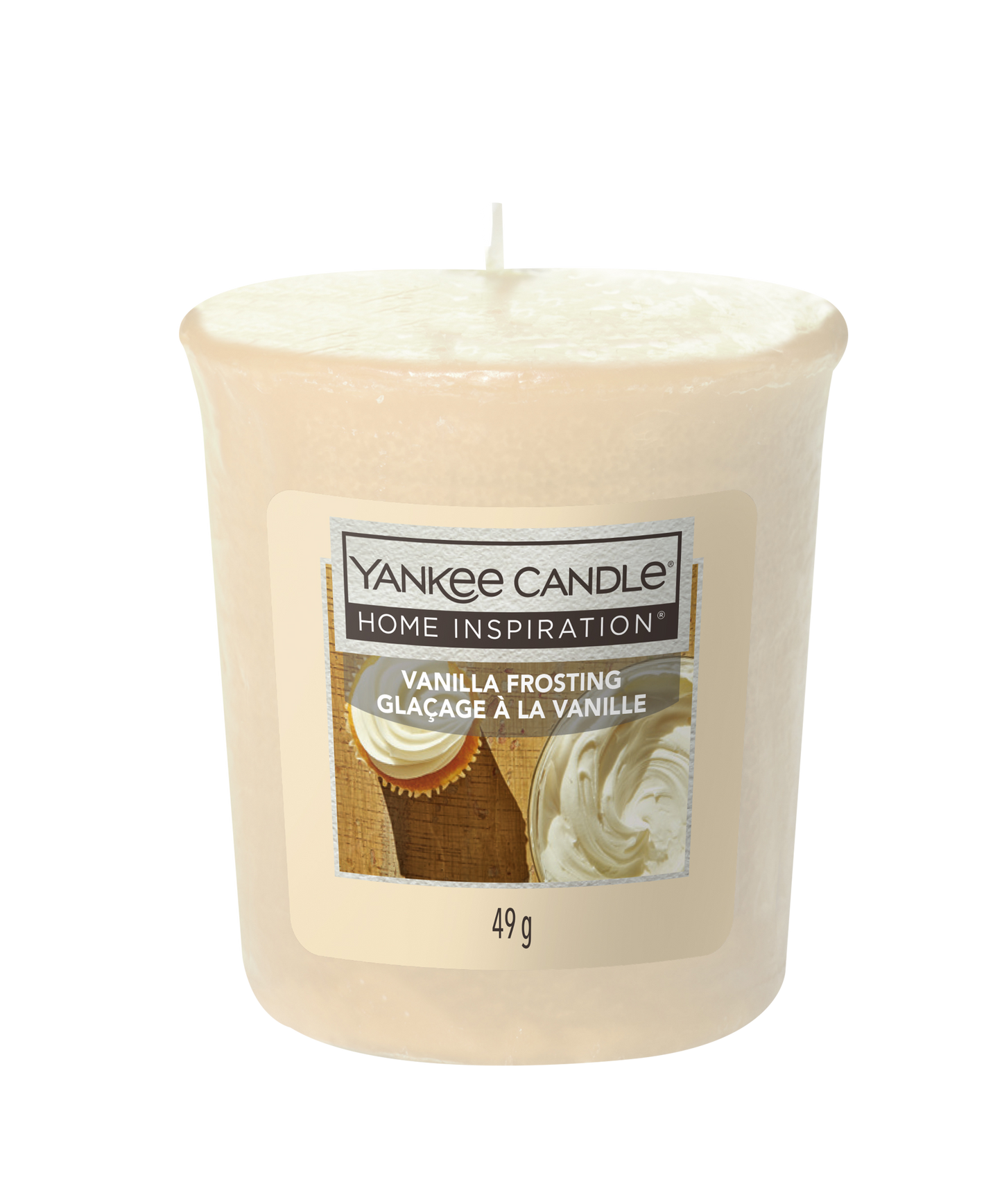 Vanilla Frosting Votive Surround yourself with the scent of creamy, sugary confections with this Yankee Candle® Home Inspiration® fragrance. This candle provides top notes of confectionary sugar and milky accord.